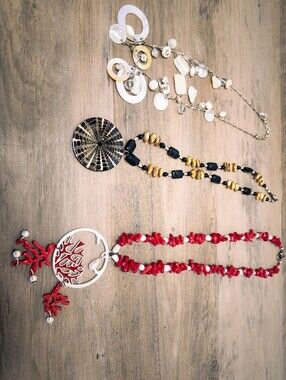 Statement Necklace Bundle | Coastal Shell Coral Animal Print Pendants | Boho